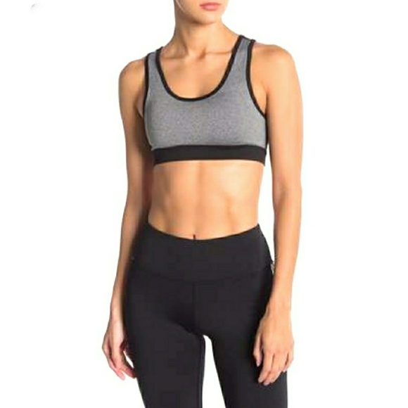 NWT - BCBG CRISS CROSS BLACK & GRAY SPORTS BRA - Picture 2 of 4
